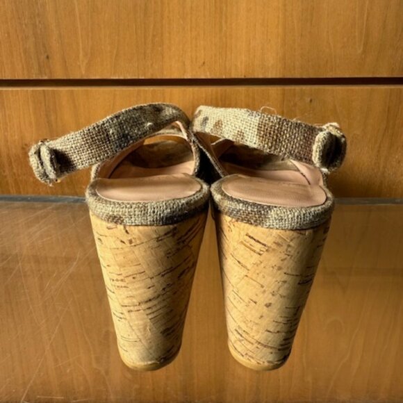 Pre-Loved Stuart Weitzman Camo Peep-Toe Cork Wedge Slingback - Size 6 - Picture 5 of 8